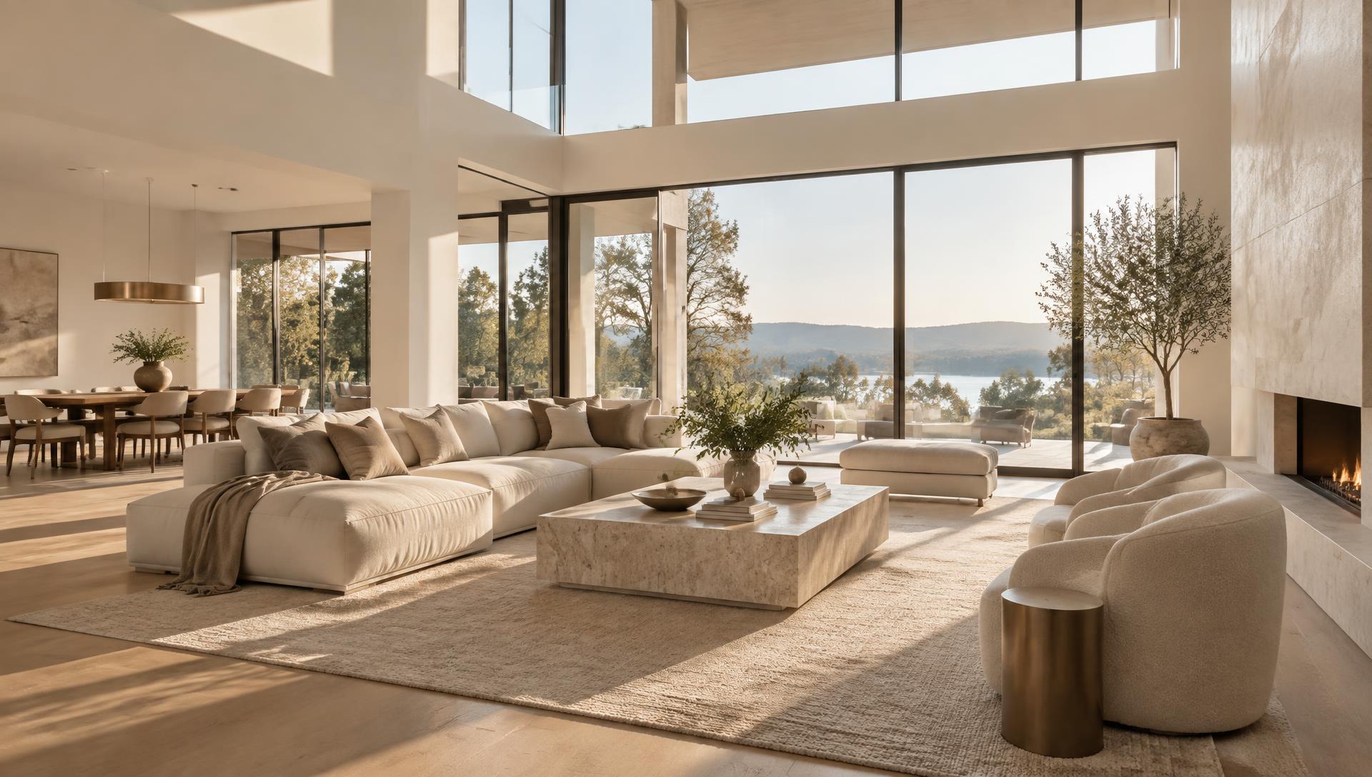 A sunlit, elegant modern living room